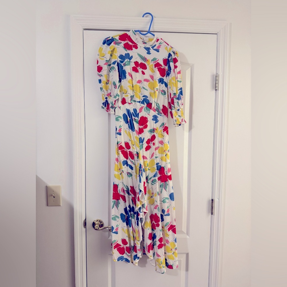 RIXO x Target Floral Maxi Dress Mock Neck Cascade Ruffle Split Front Size 4